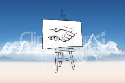 Composite image of handshake doodle on easel