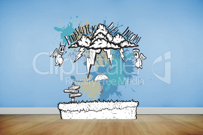 Composite image of bankruptcy concept on paint splashes