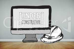 Composite image of construction doodle with computer screen