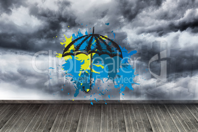 Composite image of umbrella on paint splashes