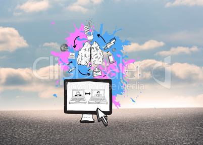 Composite image of video chat concept on paint splashes