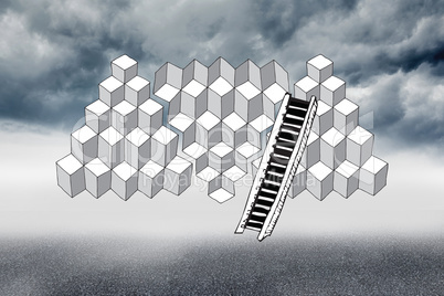 Composite image of ladder leaning on triangle design