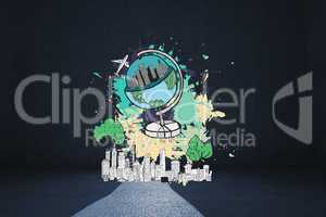 Composite image of global tourism concept on paint splashes