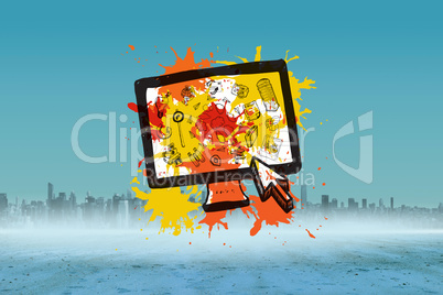 Composite image of brainstorm on paint splashes