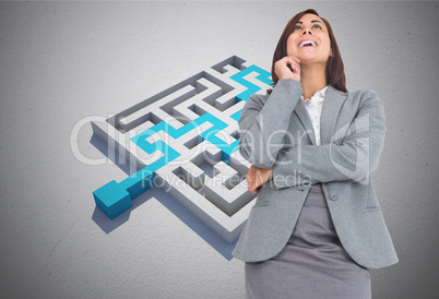 Composite image of smiling thoughtful businesswoman