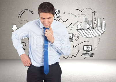 Composite image of thinking businessman touching his chin