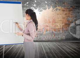 Composite image of businesswoman painting on an easel