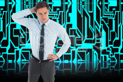 Composite image of thinking businessman scratching head