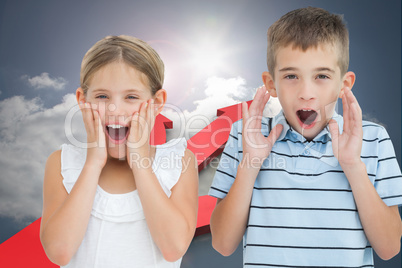 Composite image of brother and sister being shocked