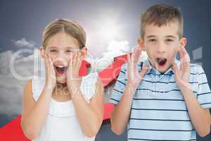 Composite image of brother and sister being shocked