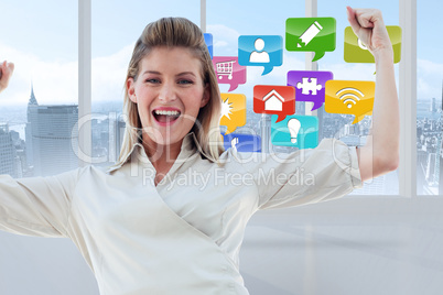 Composite image of happy businesswoman