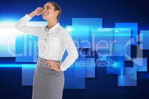 Composite image of smiling thoughtful businesswoman