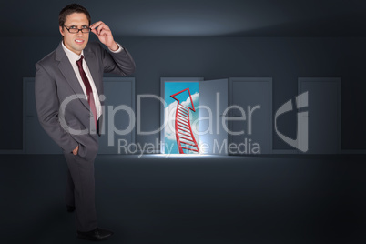 Composite image of thinking businessman touching his glasses