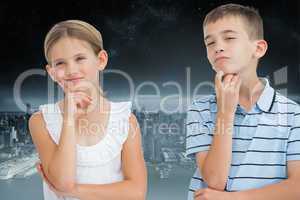 Composite image of thoughtful brother and sister posing together