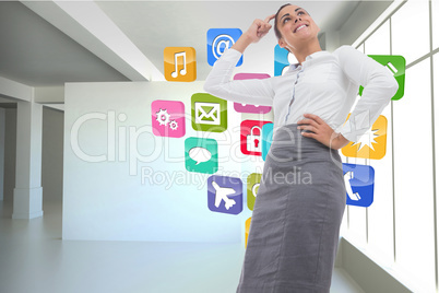 Composite image of smiling thoughtful businesswoman