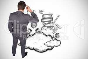 Composite image of thinking businessman scratching head