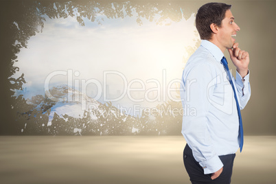 Composite image of thinking businessman touching his chin