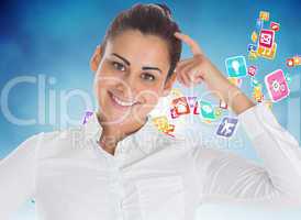 Composite image of smiling thoughtful businesswoman