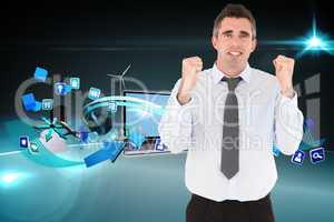 Composite image of portrait of a cheerful businessman with the f