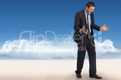 Composite image of stressed businessman gesturing