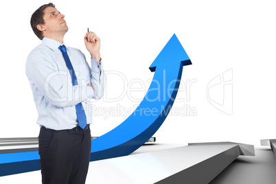 Composite image of thinking businessman holding pen Composite image of thinking businessman holding pen