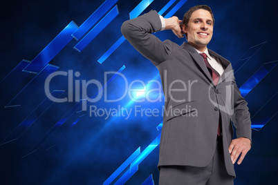 Composite image of thinking businessman scratching head