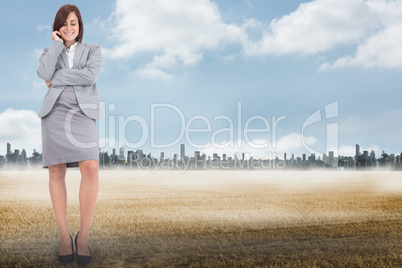 Composite image of smiling thoughtful businesswoman