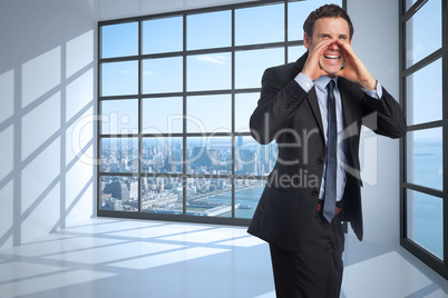 Composite image of shouting businessman