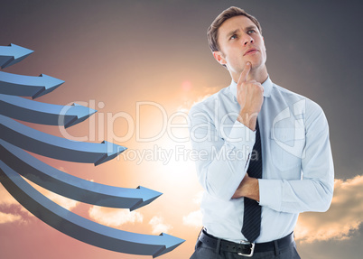 Composite image of thinking businessman with finger on chin