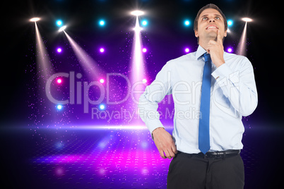 Composite image of thinking businessman touching his chin