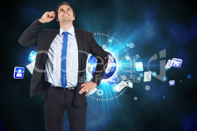 Composite image of thinking businessman scratching head