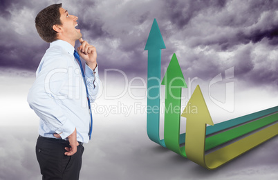 Composite image of thinking businessman touching his chin