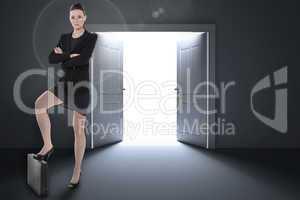 Composite image of full length of an elegant businesswoman in su