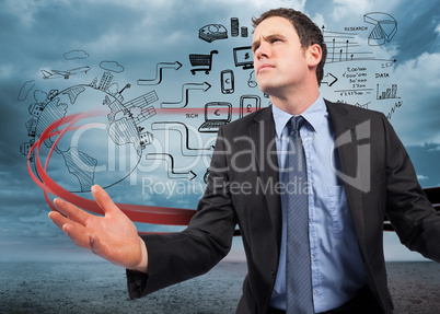 Composite image of businessman posing with arms out