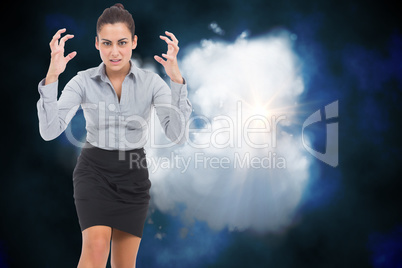 Composite image of furious businesswoman gesturing