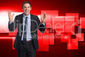 Composite image of stressed businessman gesturing