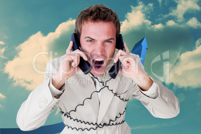 Composite image of confident businessman having a phone call