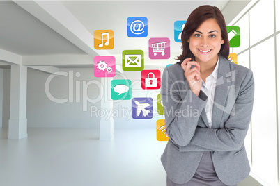 Composite image of smiling thoughtful businesswoman