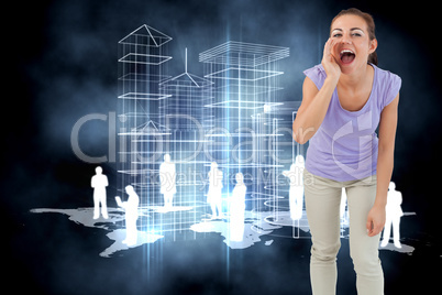 Composite image of young female shouting