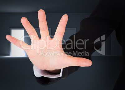 Composite image of businesswoman presenting