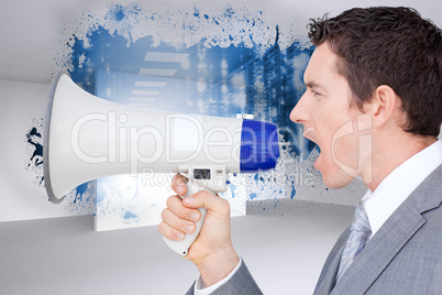 Composite image of businessman using a megaphone