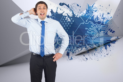 Composite image of thinking businessman scratching head