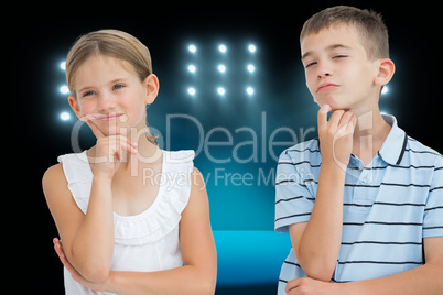 Composite image of thoughtful brother and sister posing together