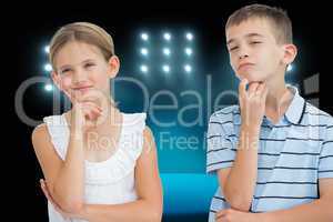 Composite image of thoughtful brother and sister posing together