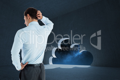 Composite image of thinking businessman with hand on head