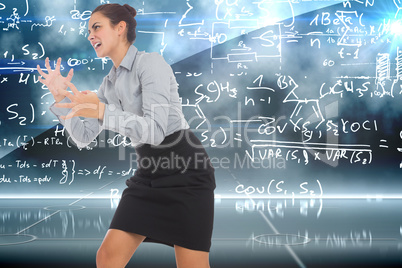 Composite image of furious businesswoman gesturing