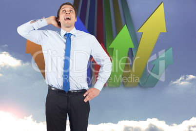 Composite image of thinking businessman scratching head