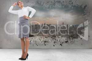 Composite image of smiling thoughtful businesswoman