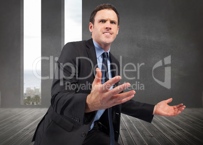 Composite image of businessman posing with arms out