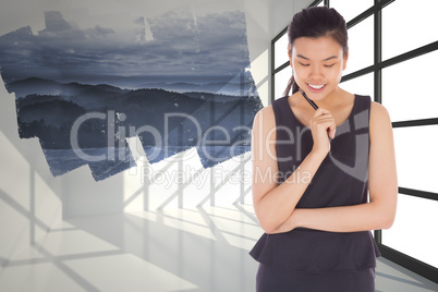 Composite image of thinking businesswoman